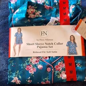 Flora Nikrooz Teal Floral Satin Pajama Set